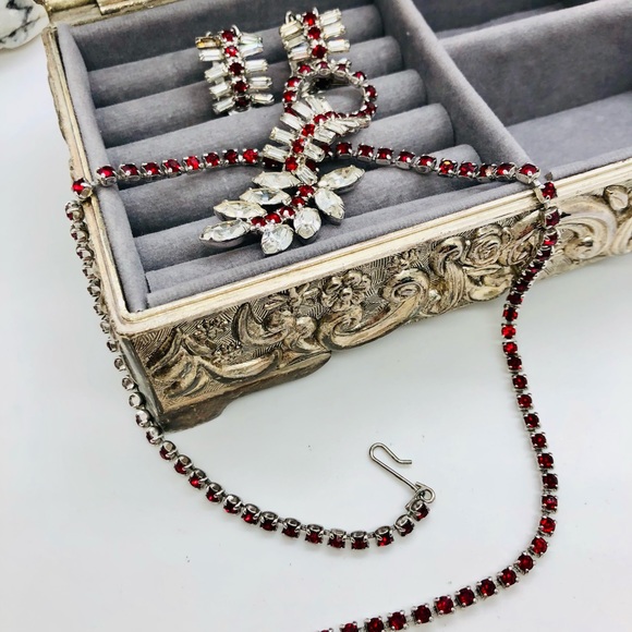 Vintage Deco Ruby Red Rhinestone Necklace Set - Picture 16 of 17